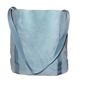EUC Genuine Suede Tiffany Blue Shoulder Tote Double Handle Everyday Luxury